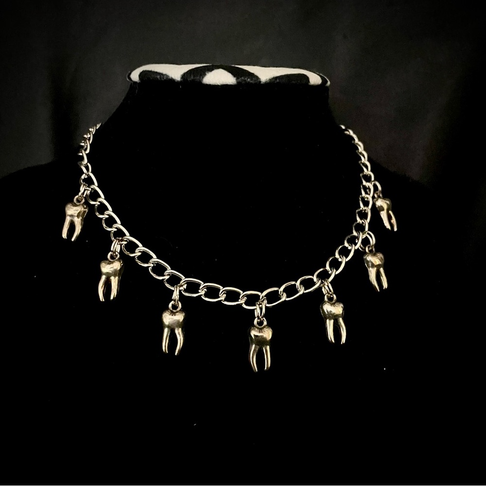 Handmade Silver Tooth Charm Necklace & Earring Set